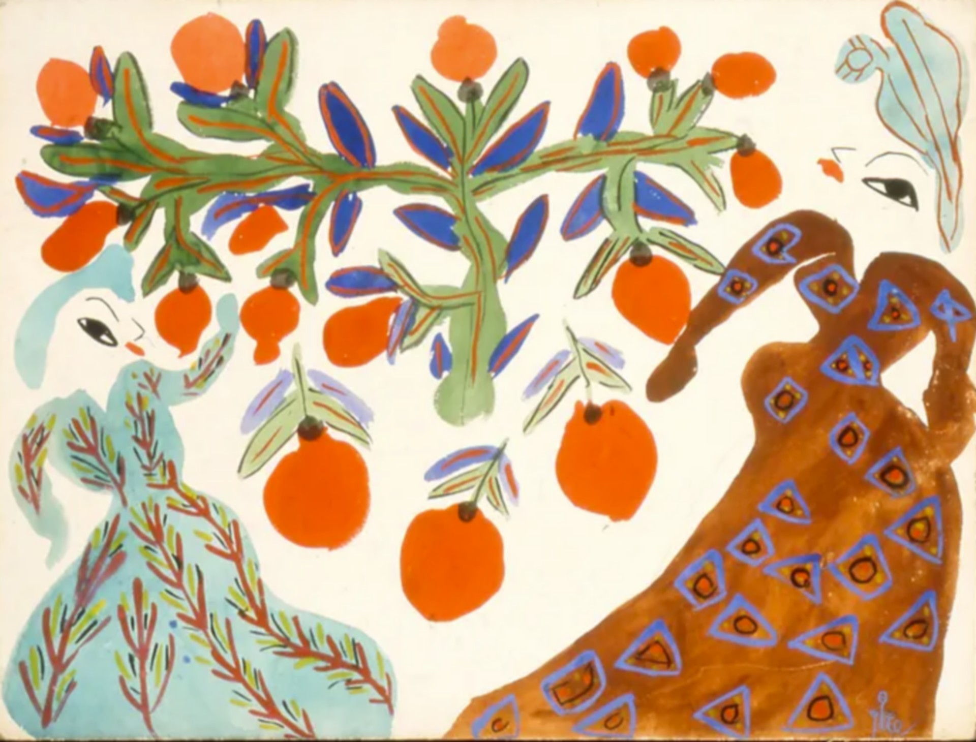 art-algerien-baya-femmes-et-orangers-fond-blanc-1947